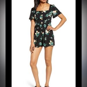 all in favor - lemon print button romper - black - small